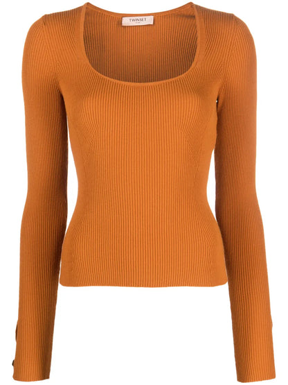 Scoop-Neck Ribbed-Knit Top