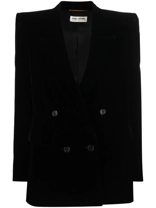Velvet-Finish Peak-Lapels Blazer