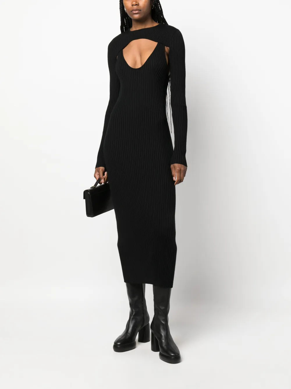 Contoured Ribbed-Knit Midi Dress