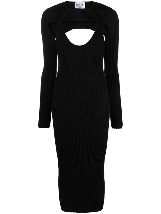 Contoured Ribbed-Knit Midi Dress