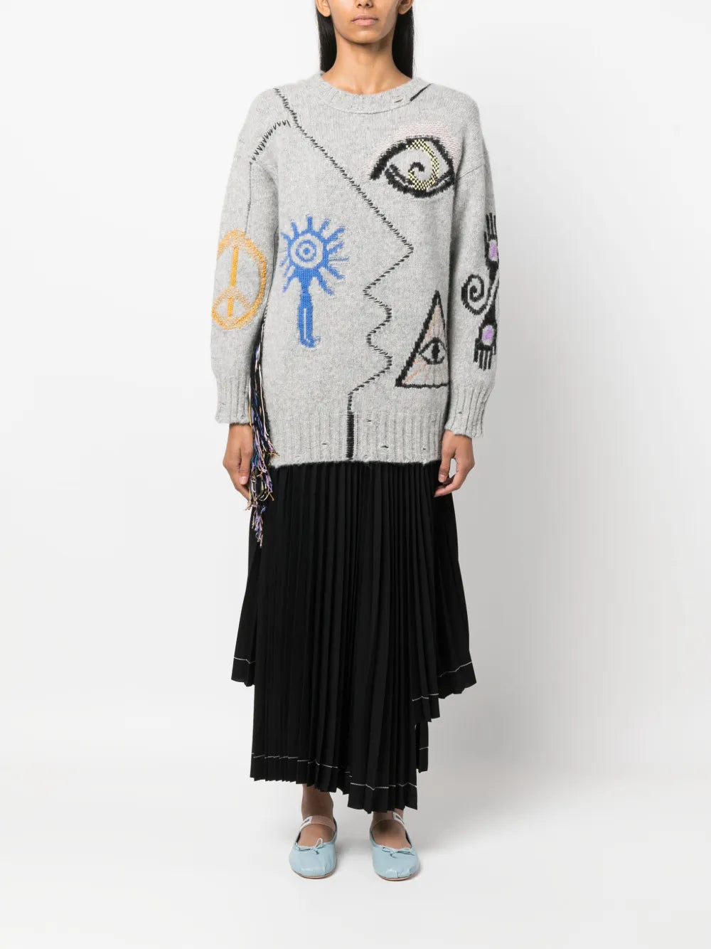 Asymmetric-Hem Pleated Maxi Skirt