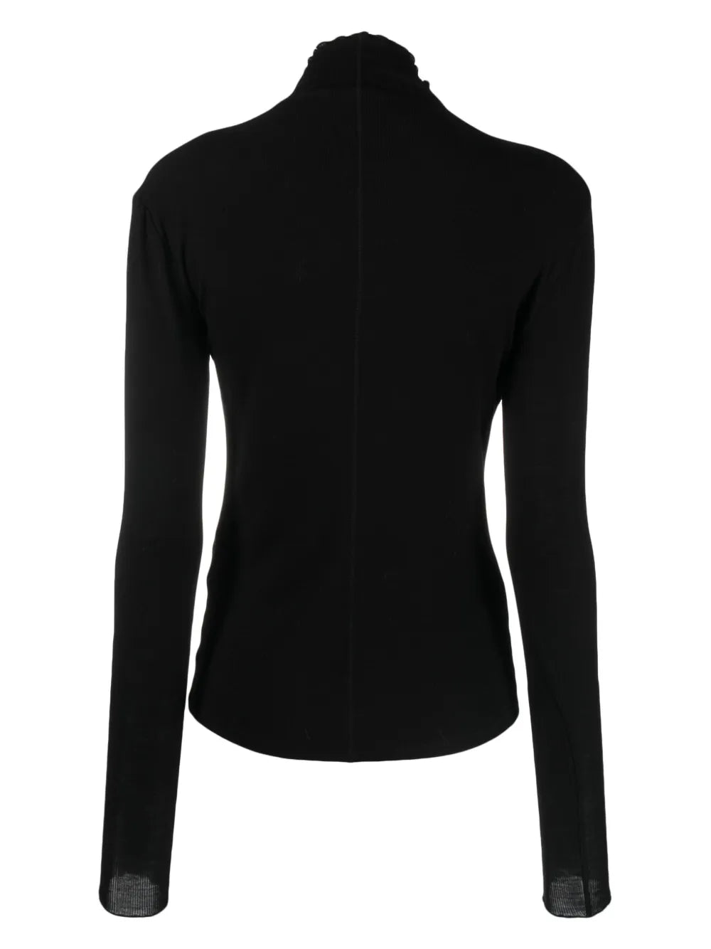 Frilled High-Neck Ribbed-Knit Jumper