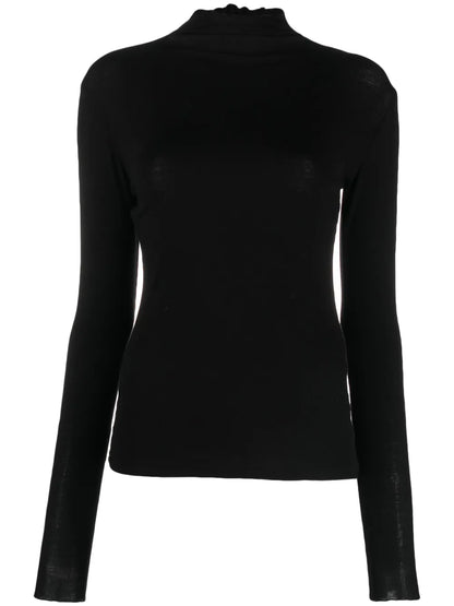 Frilled High-Neck Ribbed-Knit Jumper