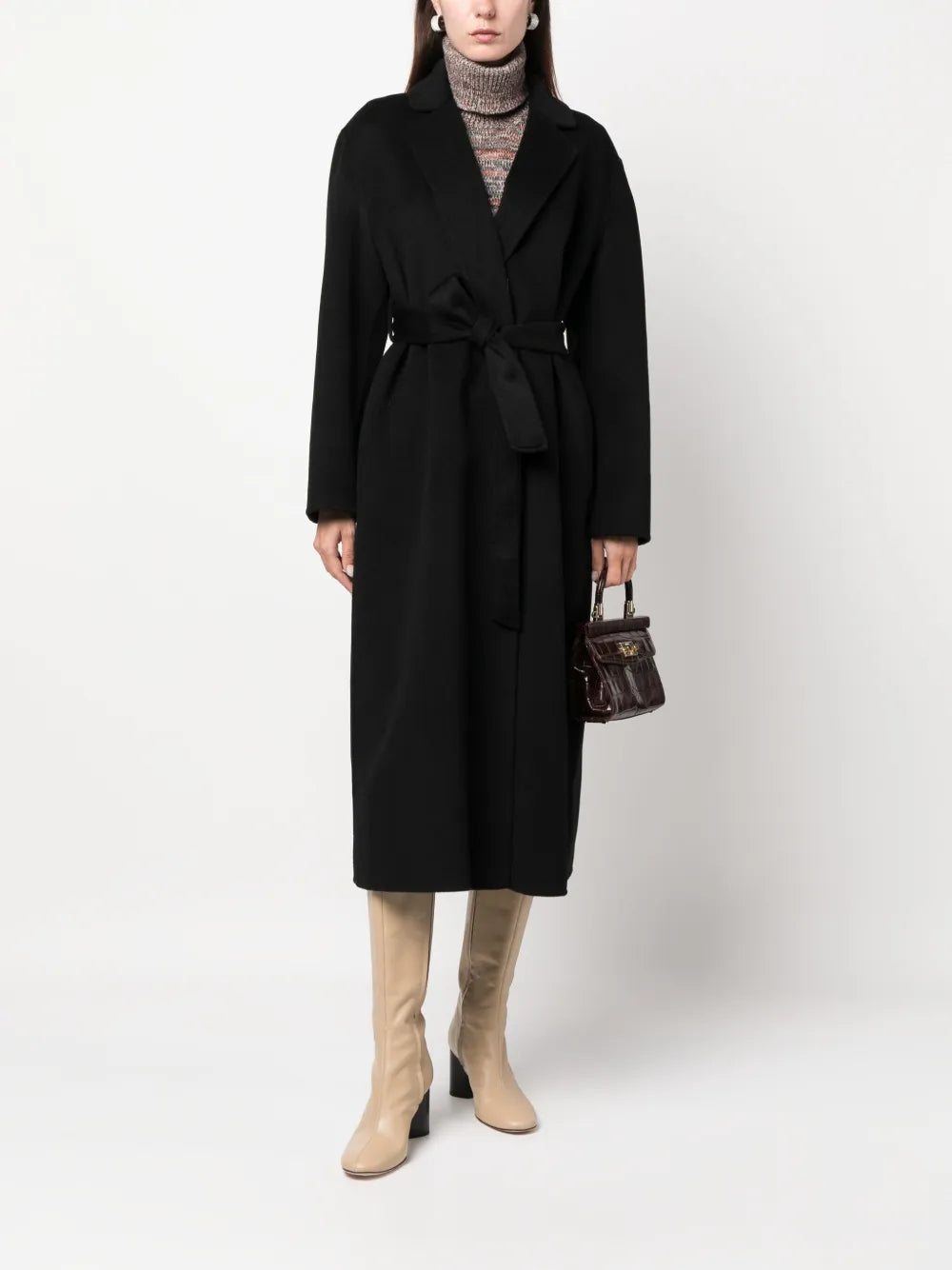 Belted-Waist Cashmere Midi Coat