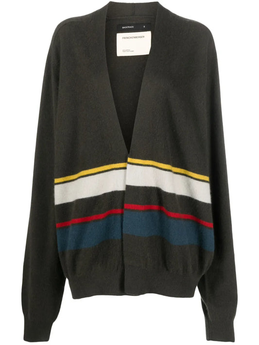 Stripe-Pattern Cashmere Cardigan