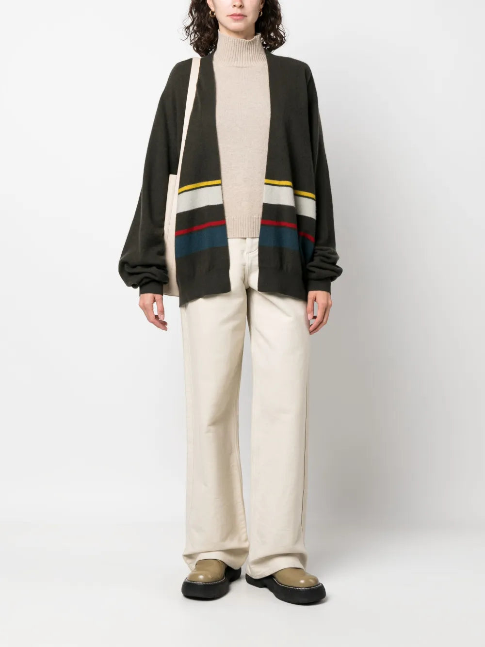 Stripe-Pattern Cashmere Cardigan