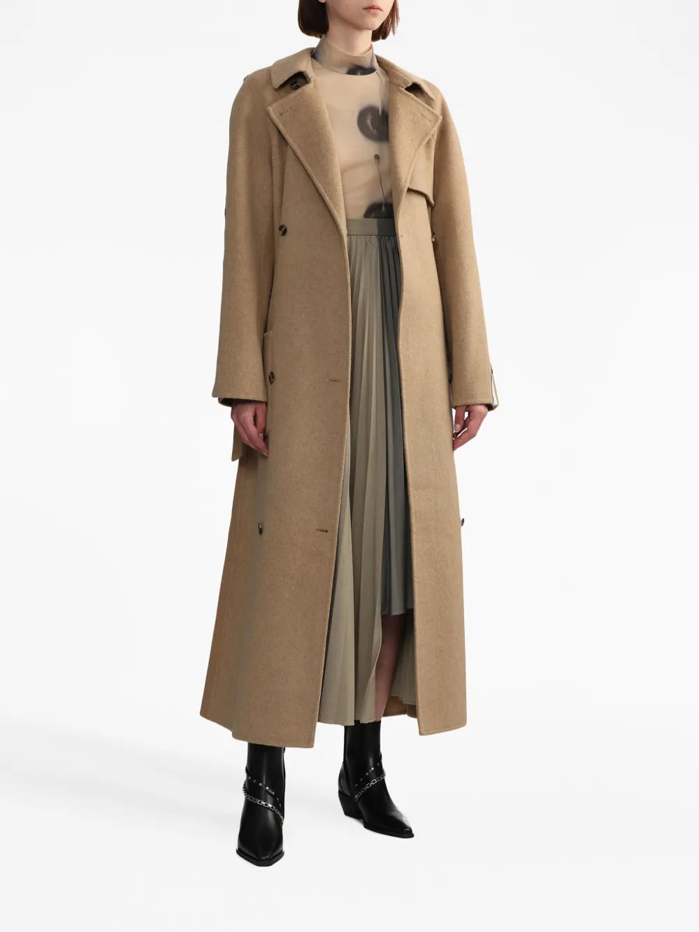 Button-Detail Double-Breasted Maxi Coat