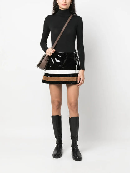 Buckle-Fastening Patent-Leather Miniskirt