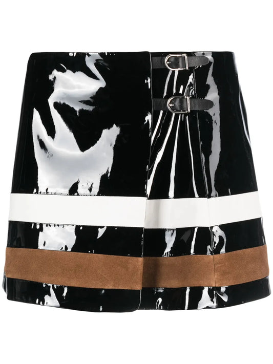 Buckle-Fastening Patent-Leather Miniskirt