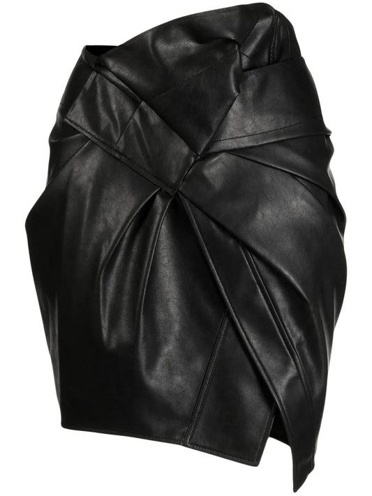 Asymmetric Faux-Leather Pleated Miniskirt