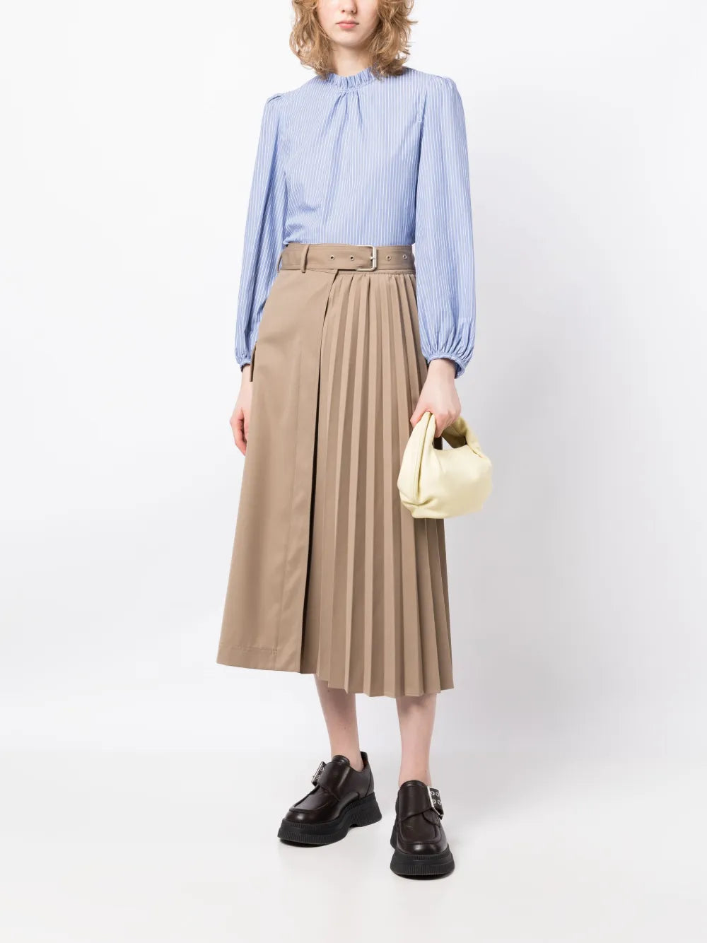 Ruffled-Collar Pinstripe Blouse