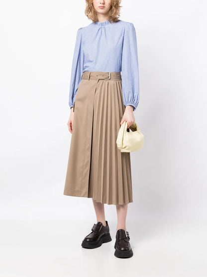 Ruffled-Collar Pinstripe Blouse