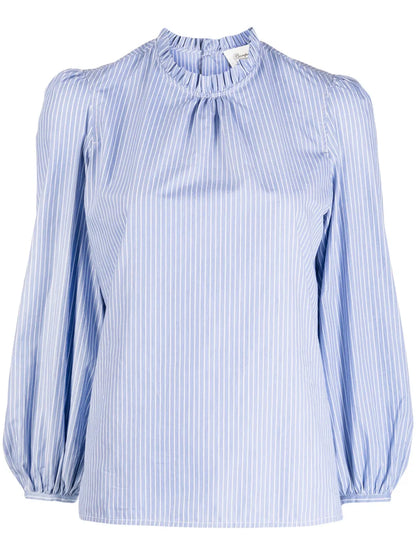 Ruffled-Collar Pinstripe Blouse
