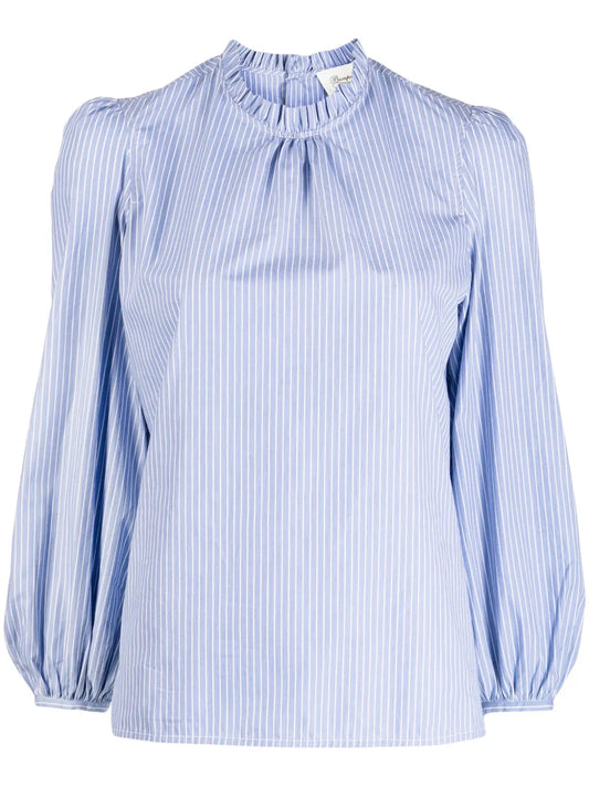 Ruffled-Collar Pinstripe Blouse