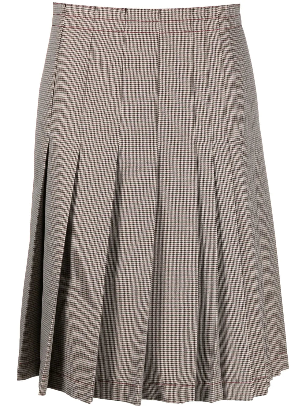 Check-Print Pleated Midi Skirt