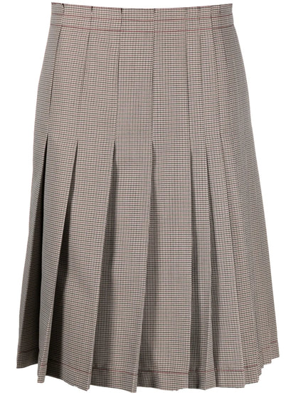 Check-Print Pleated Midi Skirt