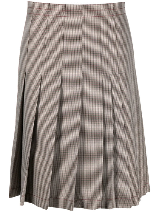 Check-Print Pleated Midi Skirt