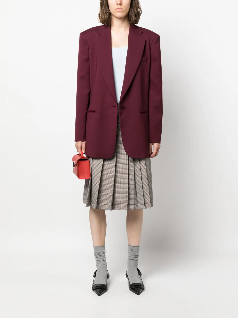 Check-Print Pleated Midi Skirt
