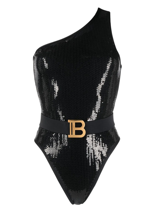 Sequined One-Shoulder Swimsuit