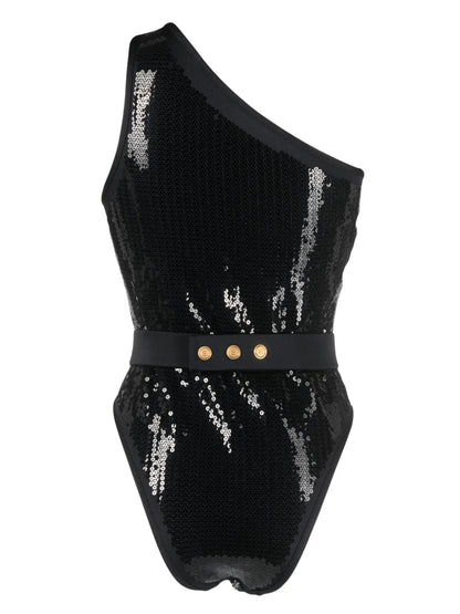 Sequined One-Shoulder Swimsuit