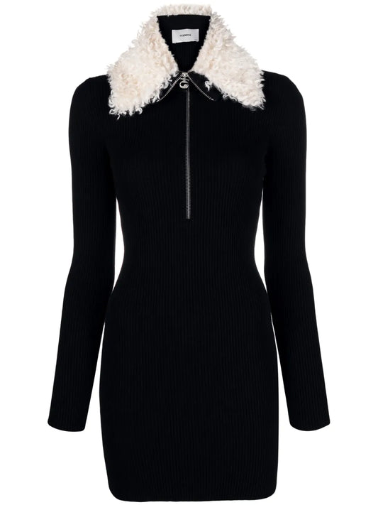 Faux-Fur Collar Mini Dress