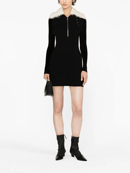 Faux-Fur Collar Mini Dress