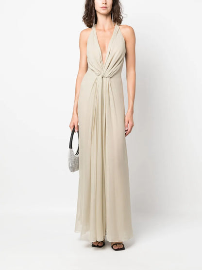 Knot-Detail Silk Long Dress