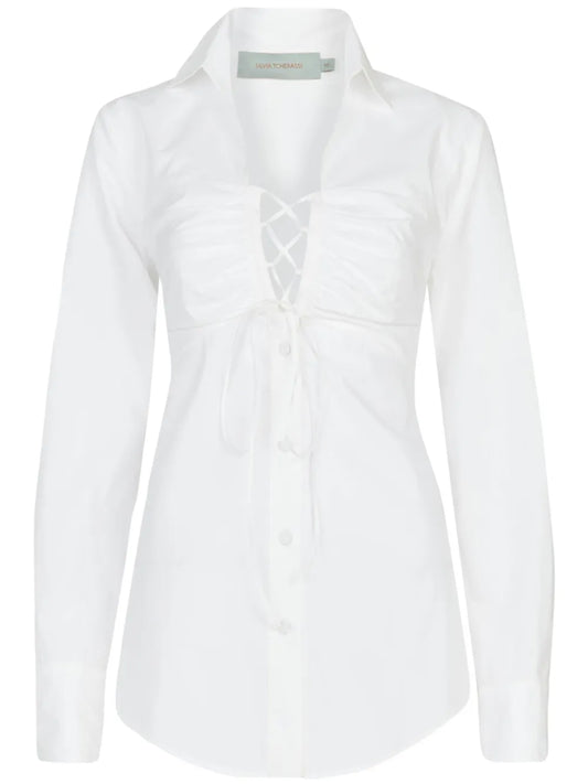 Dileta Ruched Lace-Up Blouse