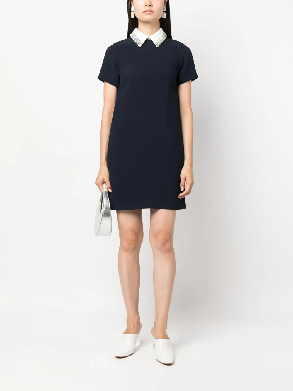 Crystal-Embellished Short-Sleeve Minidress