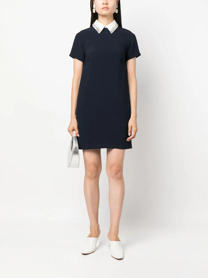 Crystal-Embellished Short-Sleeve Minidress