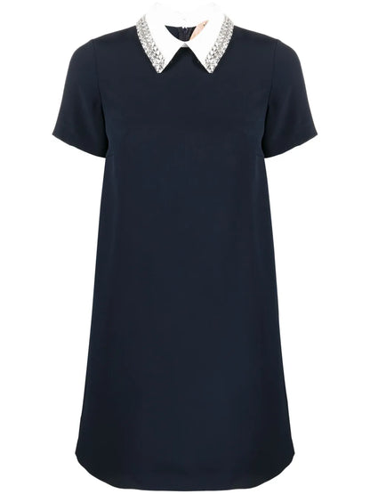 Crystal-Embellished Short-Sleeve Minidress