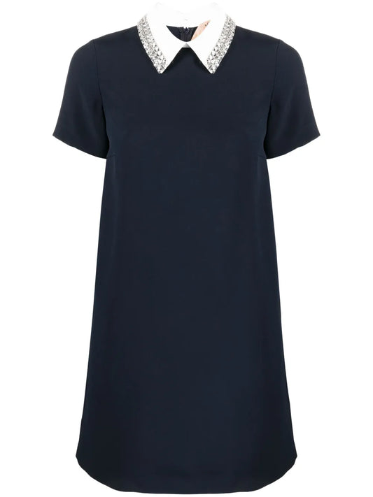 Crystal-Embellished Short-Sleeve Minidress