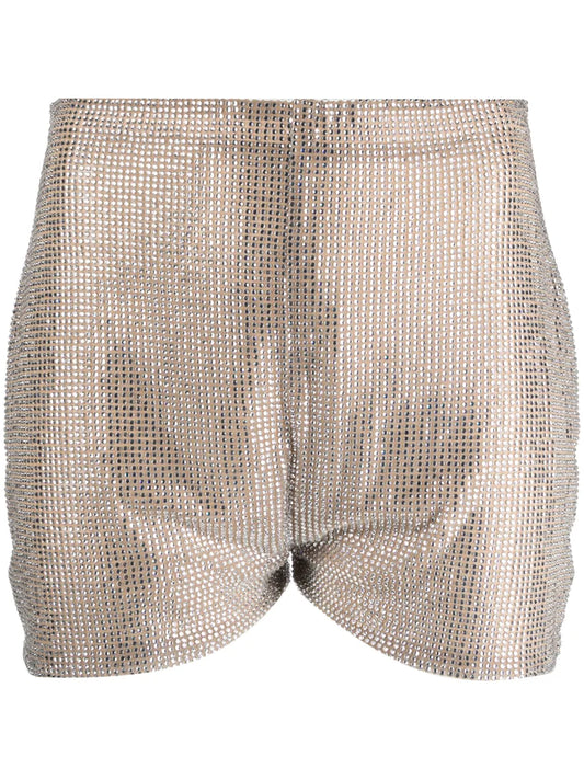 Rhinestone-Embellished High-Waist Shorts