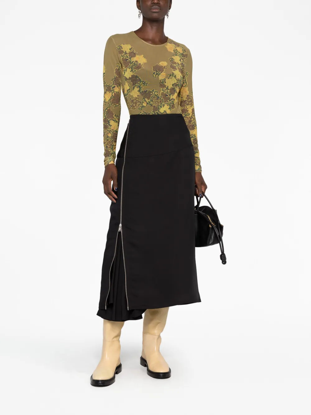 Off-Centre Zip-Fastening Midi Skirt