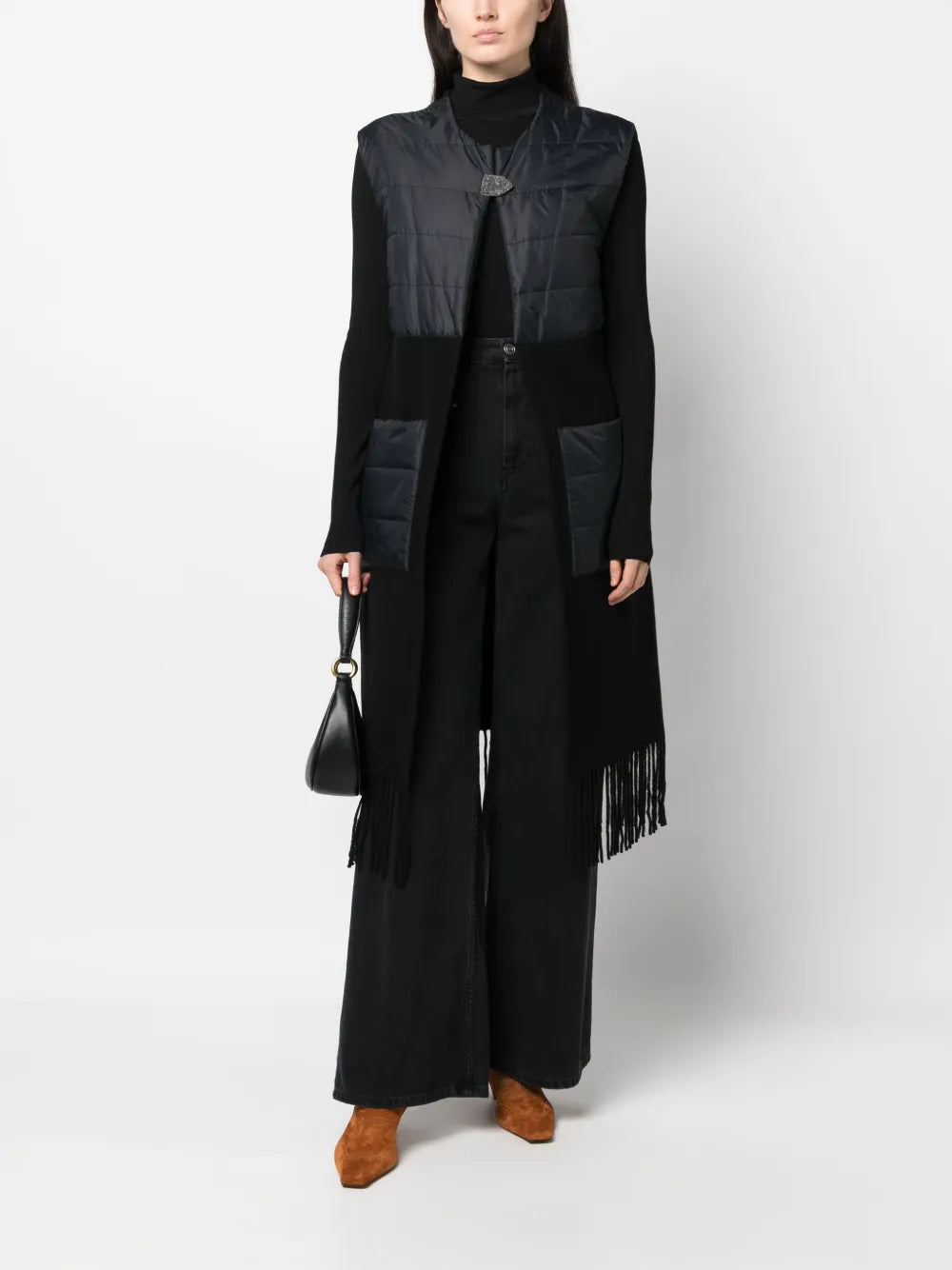 Fringed Wool Blend Padded Gilet