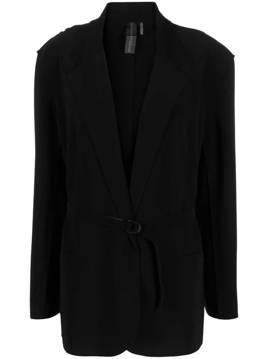 Notched-Lapel Belted Blazer