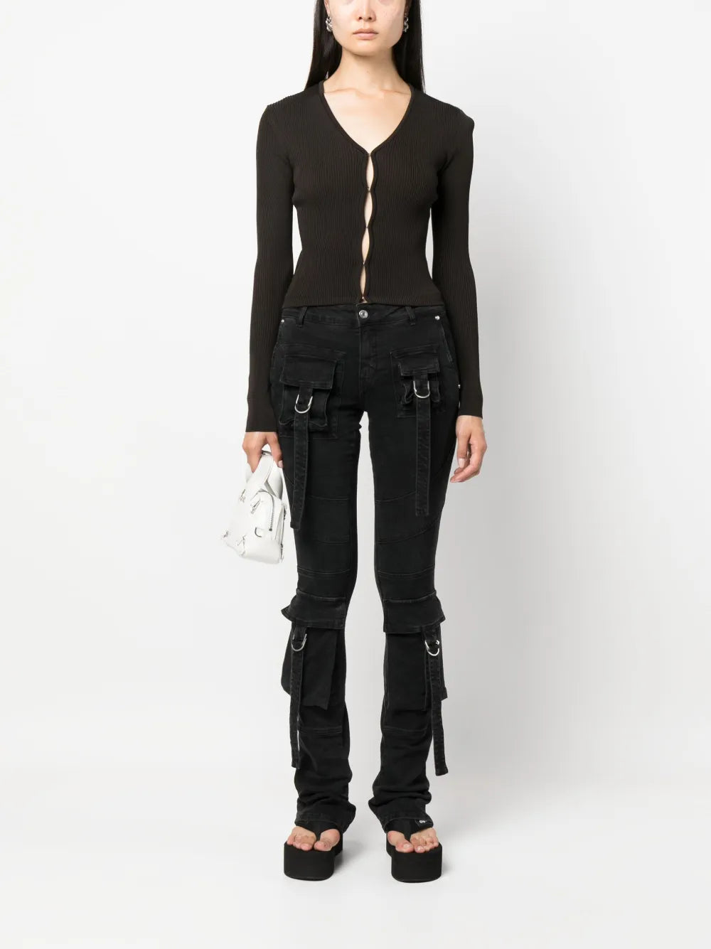 Hook-Fastening Ribbed Cardigan