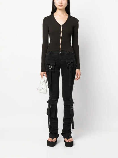 Hook-Fastening Ribbed Cardigan