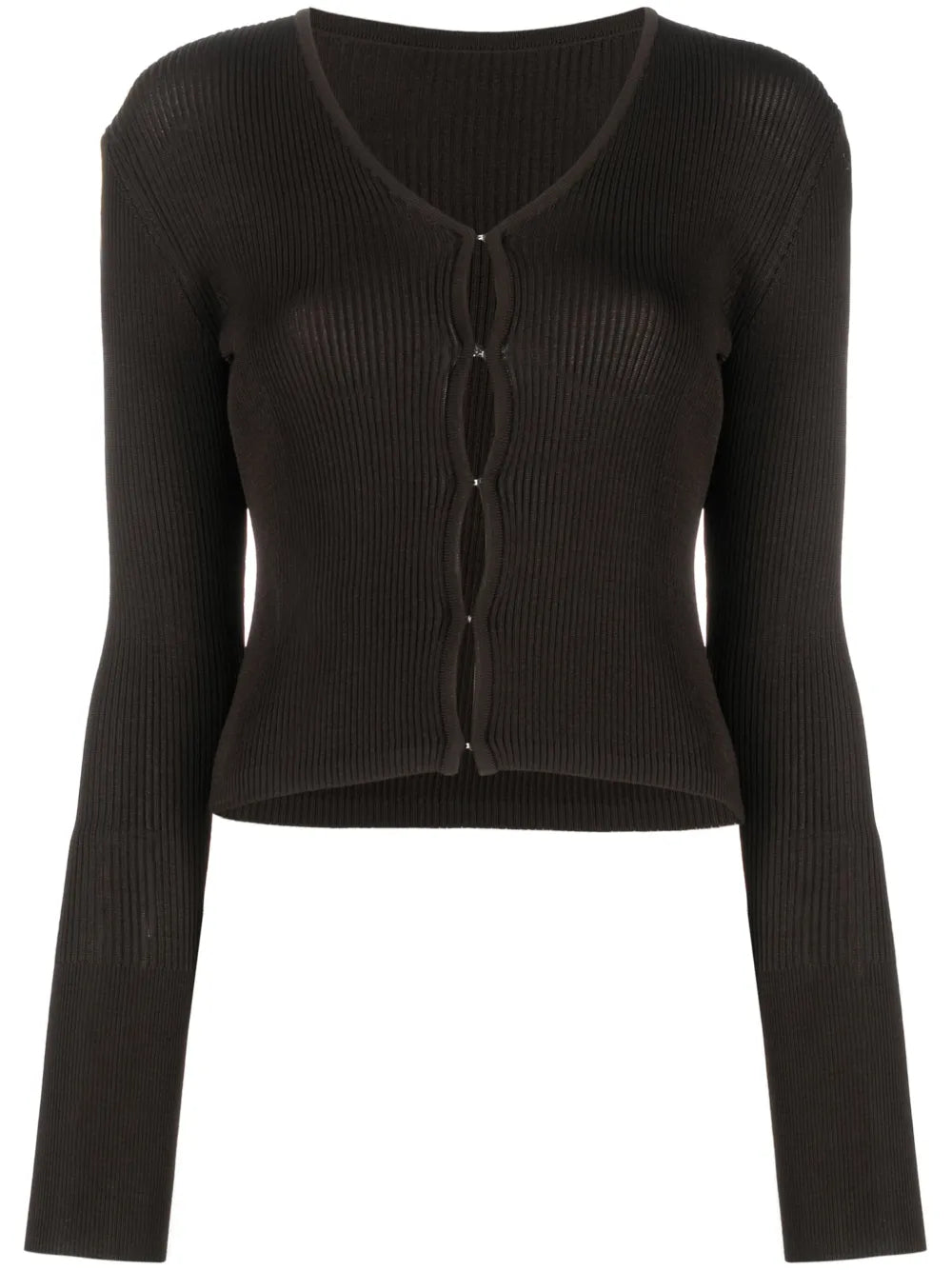 Hook-Fastening Ribbed Cardigan