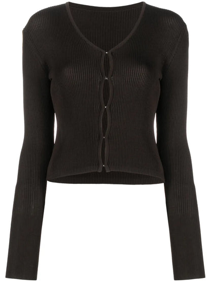 Hook-Fastening Ribbed Cardigan
