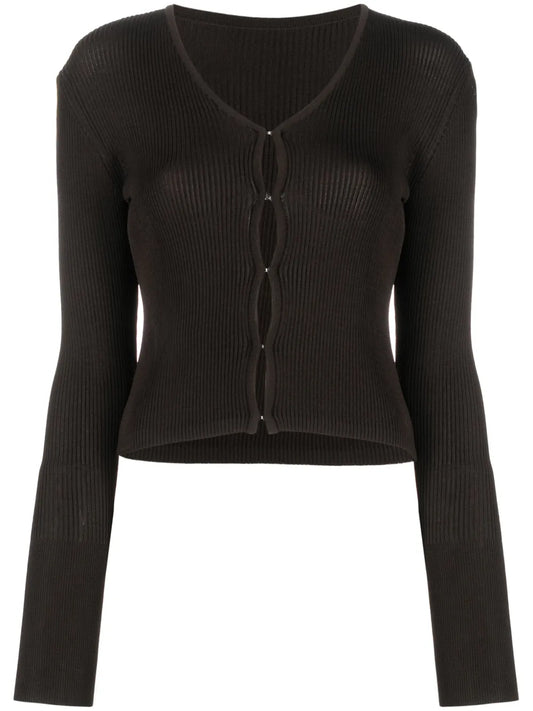 Hook-Fastening Ribbed Cardigan