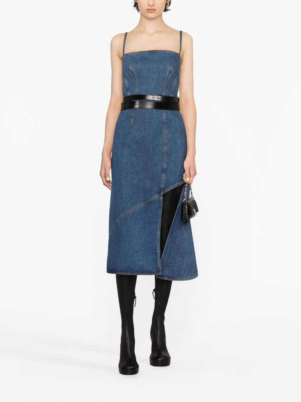 Asymmetric Denim Midi Dress