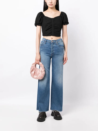 Embroidered Ruched Cropped Blouse