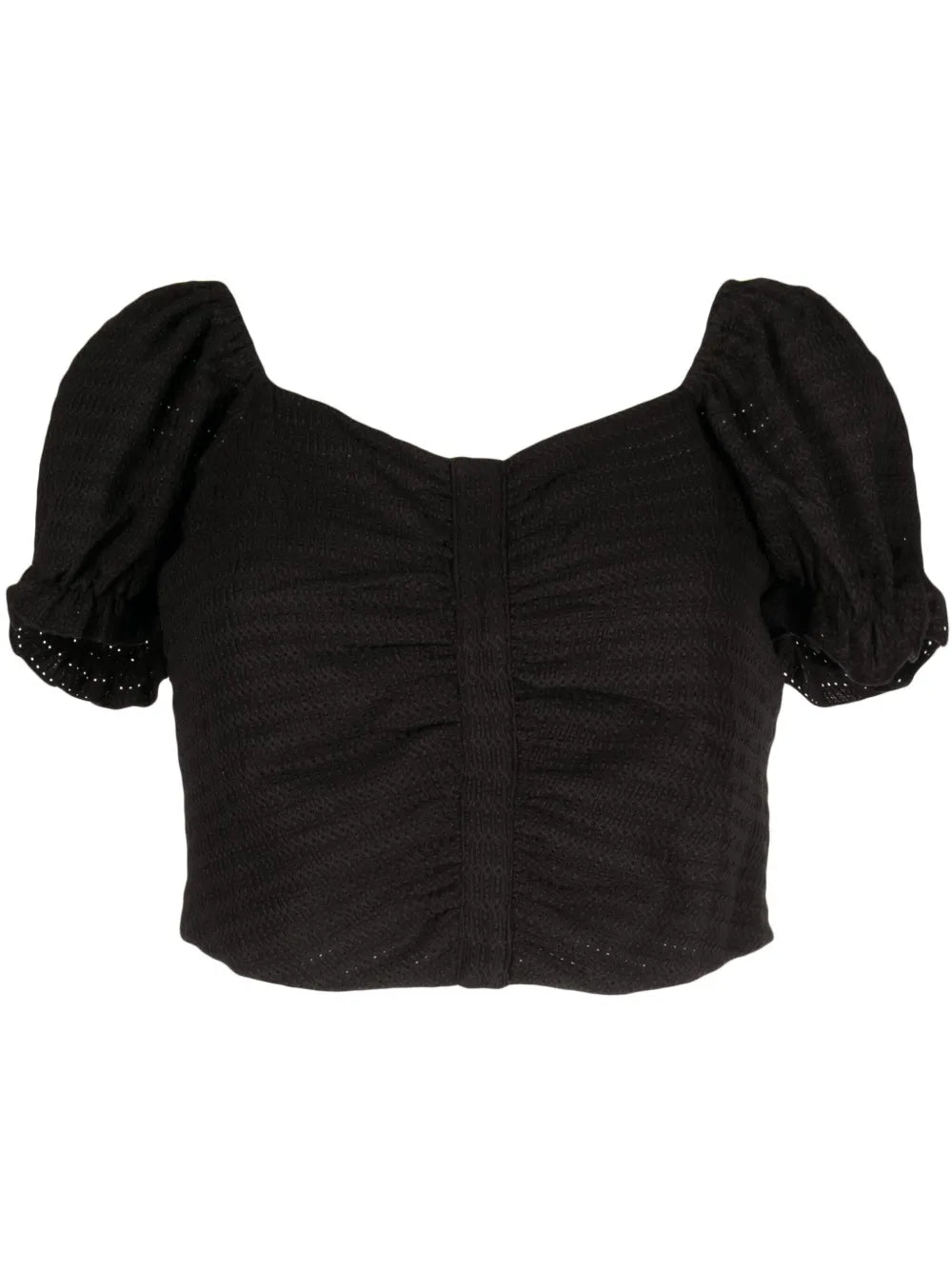 Embroidered Ruched Cropped Blouse