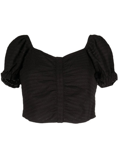 Embroidered Ruched Cropped Blouse