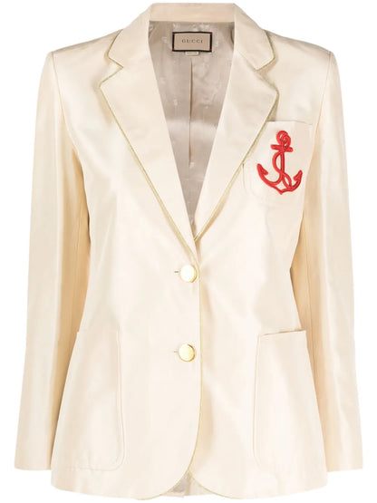 Single-Breasted Patch-Detail Silk Blazer