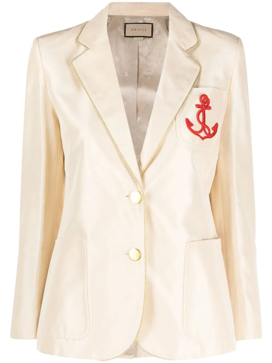 Single-Breasted Patch-Detail Silk Blazer