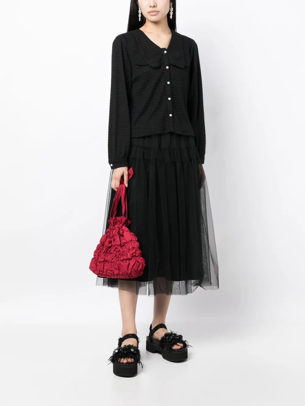 Open-Knit Button-Down Cardigan