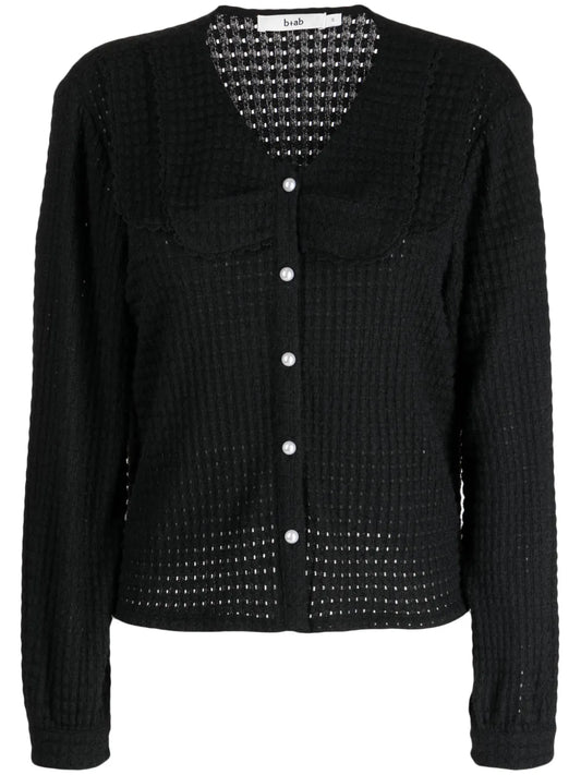 Open-Knit Button-Down Cardigan