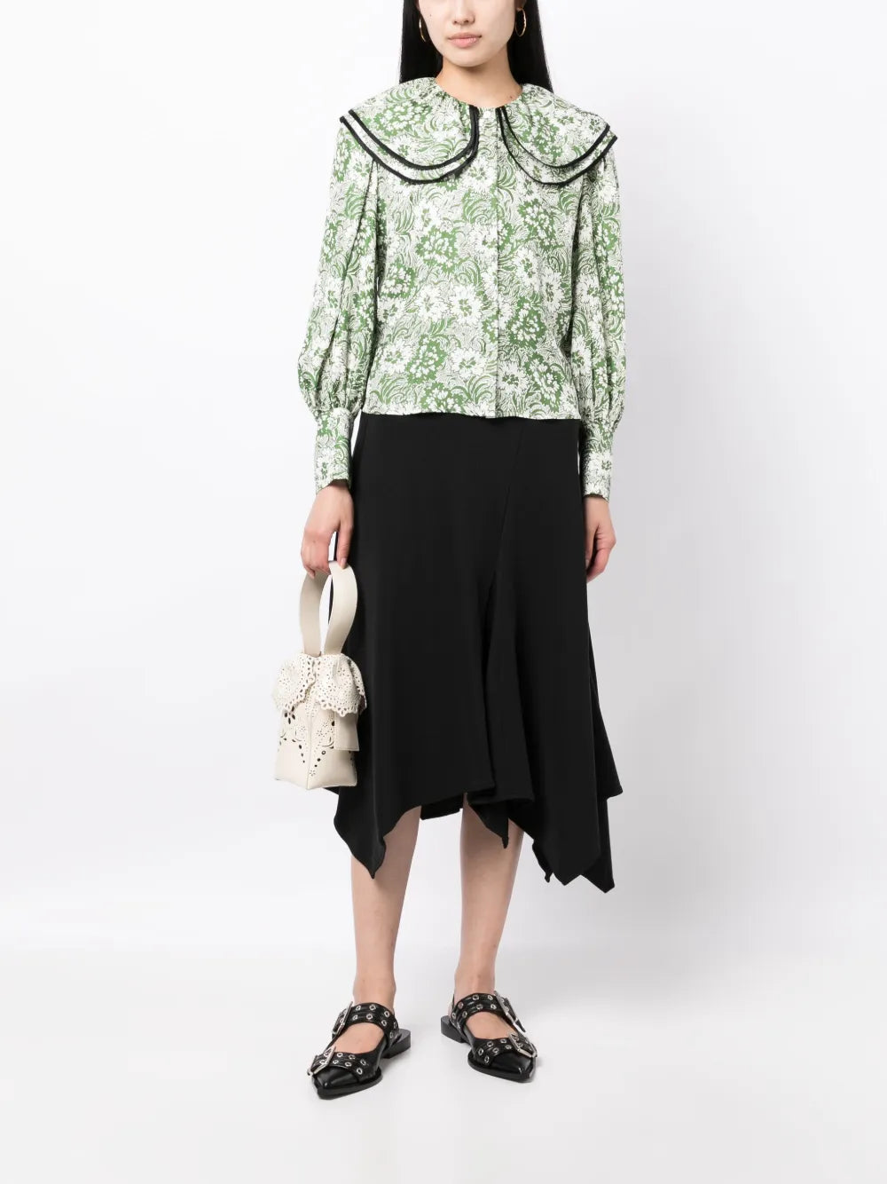 Asymmetric Ribbed-Knit Midi Skirt